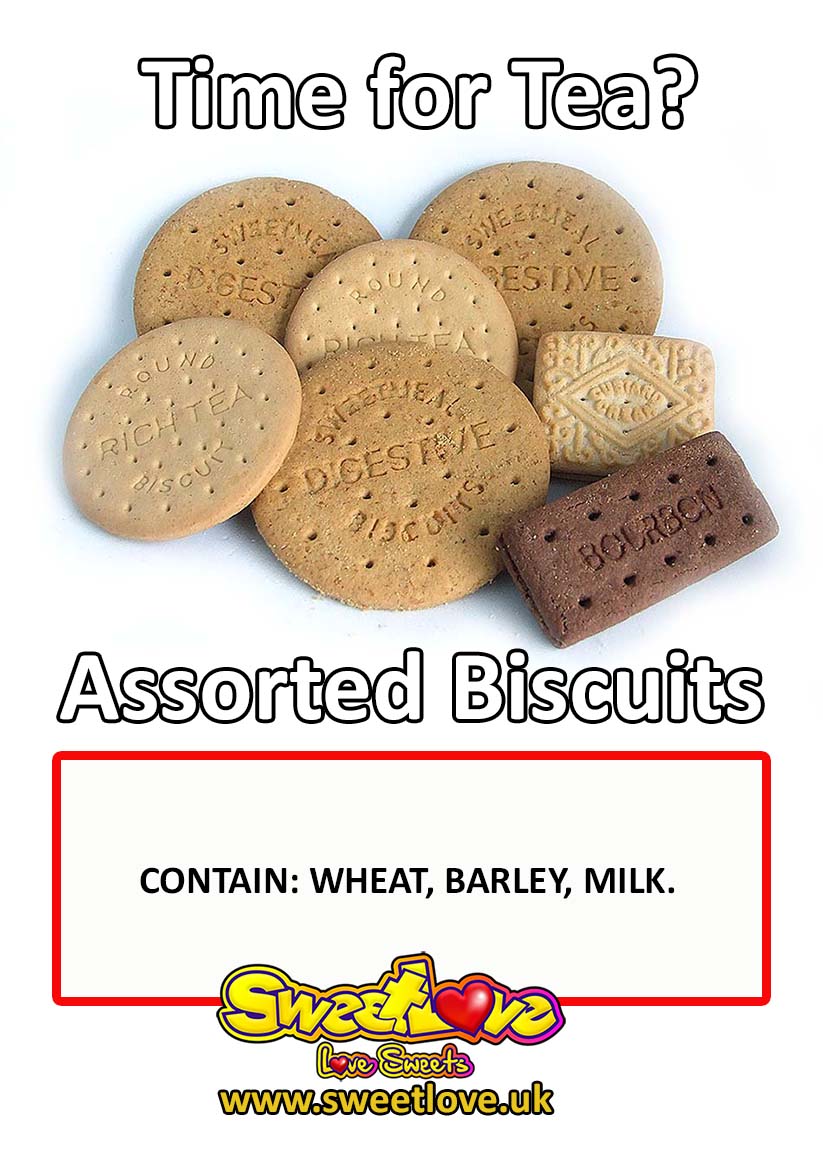 Vending label for Assorted Biscuits.